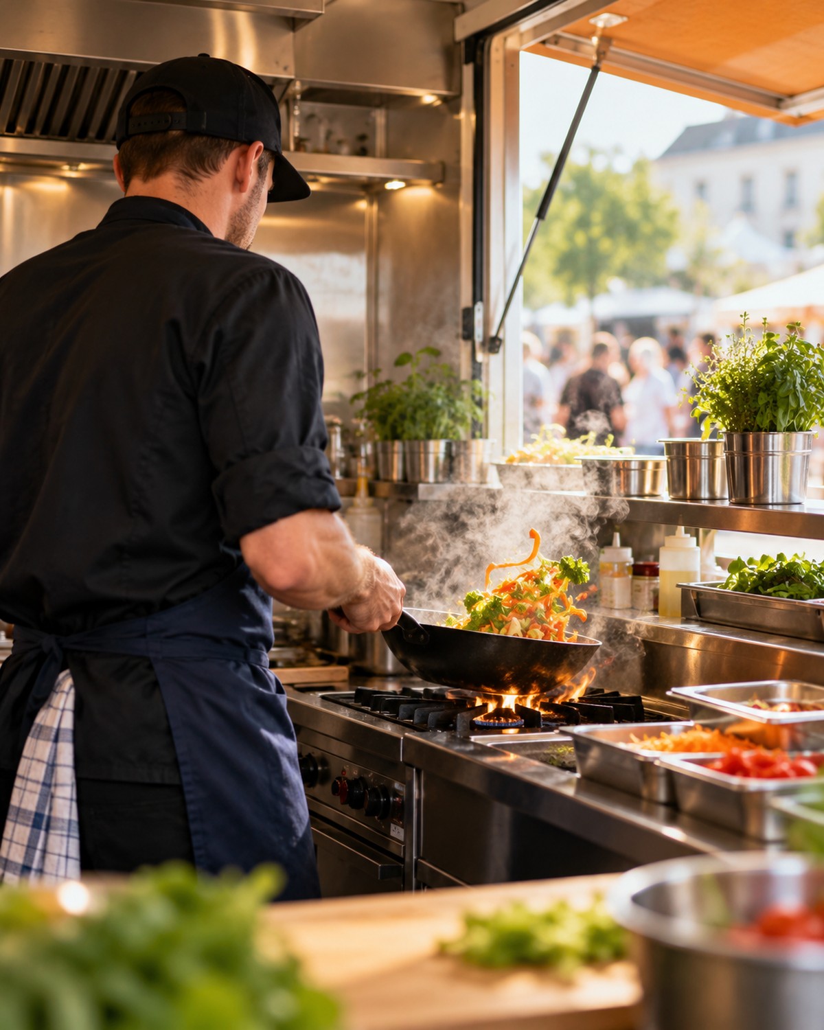 Zubereitung in der Foodtruck-Küche